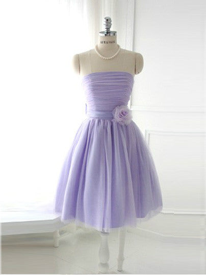 Purple Short Strapless Tulle Bridesmaid Dress BM103 – JoJo Bridal Shop
