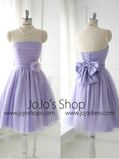 Purple Short Strapless Tulle Bridesmaid Dress
