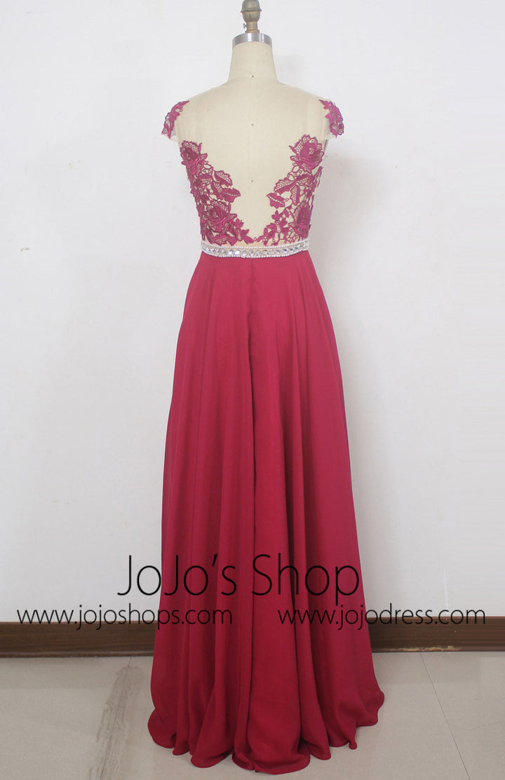 Long Lace Bridesmaid Dress with Cap Sleeves