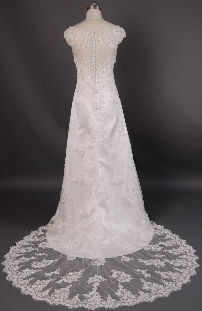 Retro 1920s Regency Style Lace Empire Wedding Dress with Cap Sleeves