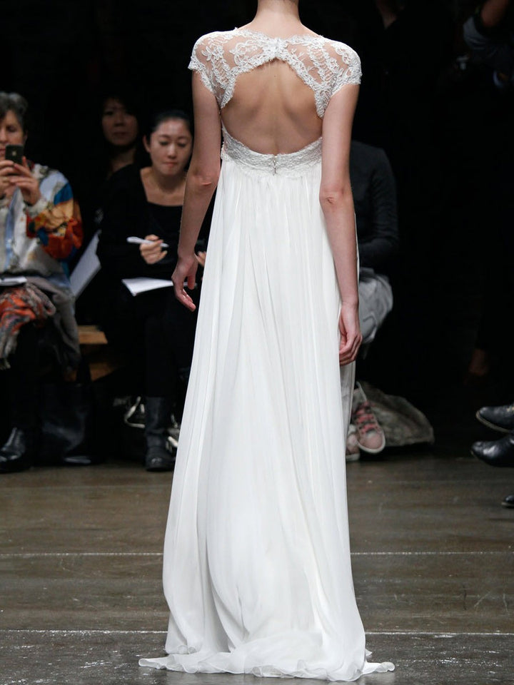 Regency Style Cap Sleeves Lace Wedding Dress with High Empire Waist
