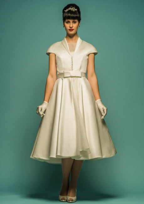 Retro Tea Length Champagne Wedding Dress