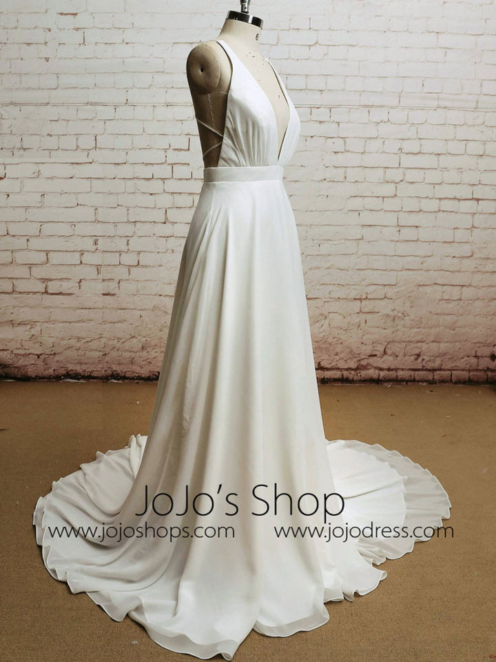 Boho Chiffon Wedding Dress with Plunging Neckline | EE3010