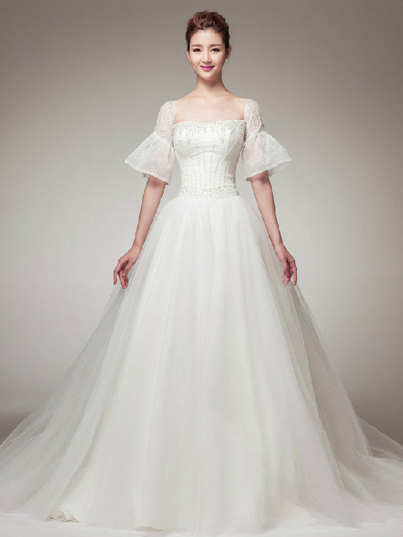 Edwardian Vintage Princess Style Wedding Dress with Sleeves – JoJo Bridal Shop