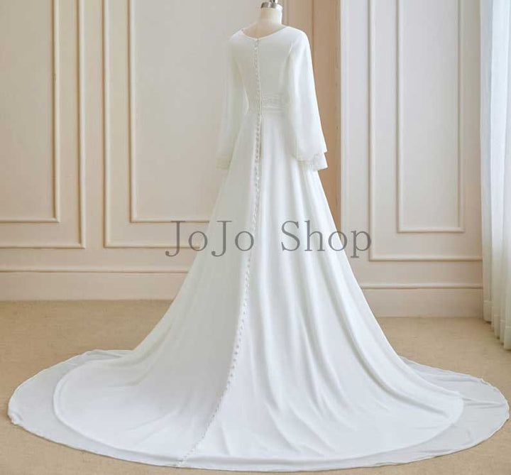 Chiffon Minimalist Wedding Dress with Long Sleeves ET3036