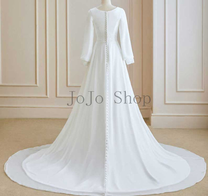 Chiffon Minimalist Wedding Dress with Long Sleeves ET3036