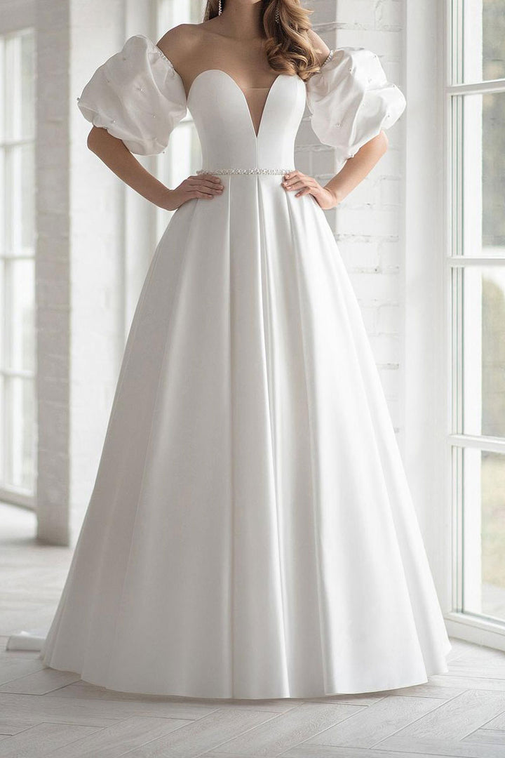 Strapless Satin Wedding Dress with Plunging Neckline ET3018 JoJo Bridal Shop Strapless Satin Wedding Dress with Plunging Neckline ET3018 JoJo Bridal Shop