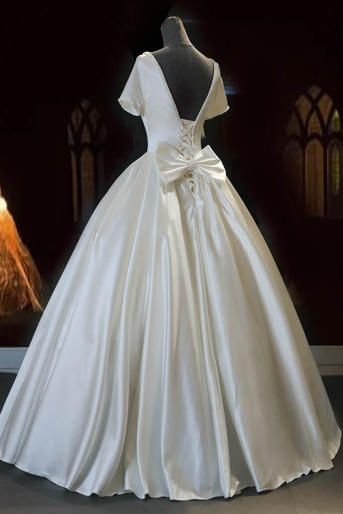 Satin Short Sleeves Ball Gown Wedding Dress ET3026