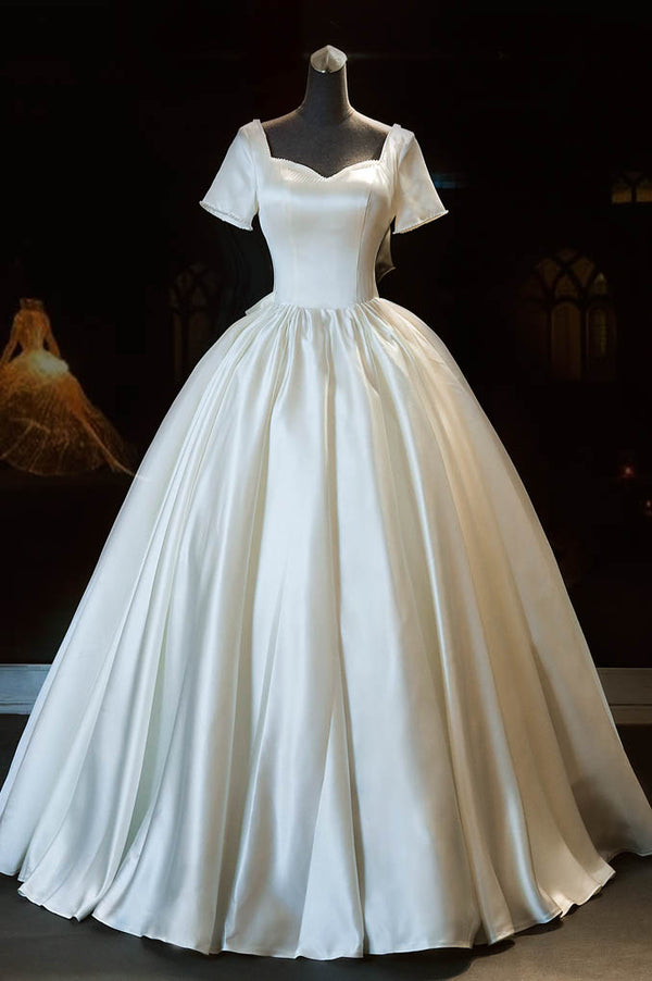 Satin Short Sleeves Ball Gown Wedding Dress ET3026