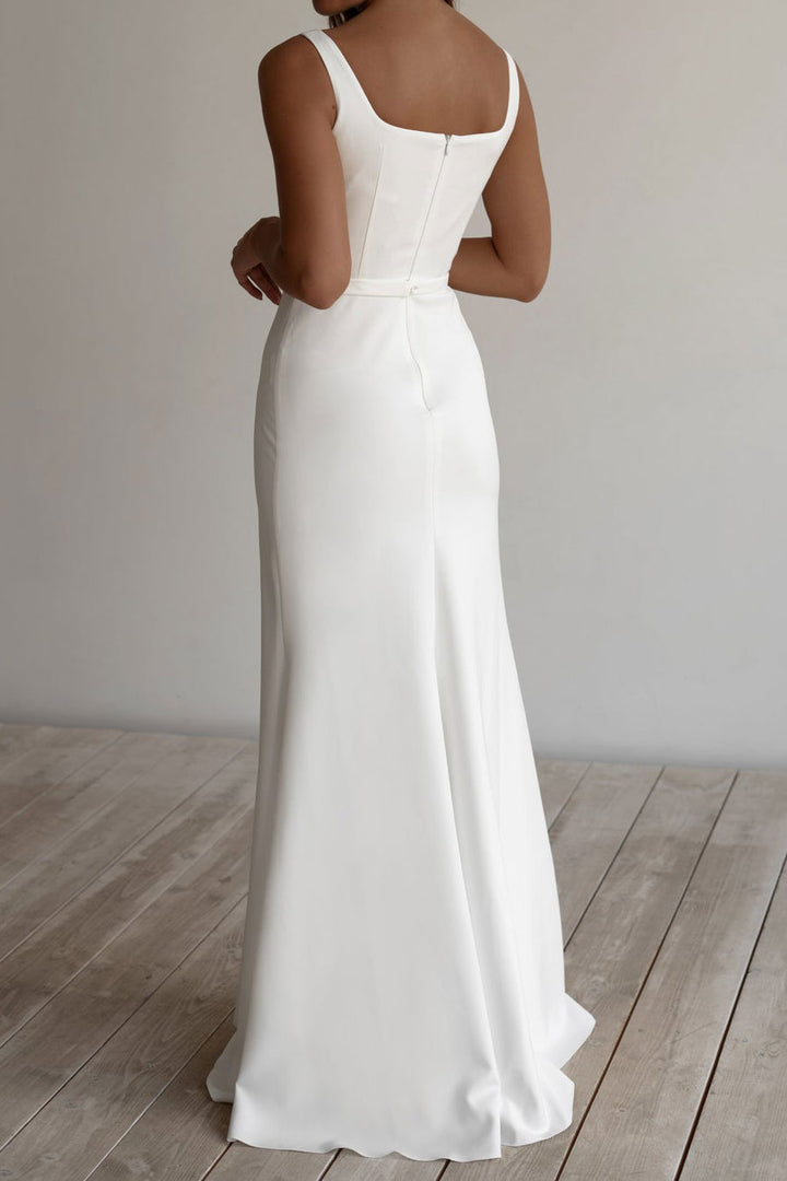 Simple Crepe Chiffon Wedding Dress with Square Neckline ET3002