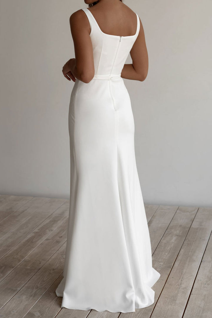 Simple Crepe Chiffon Wedding Dress with Square Neckline ET3002 JoJo Bridal Shop Simple Crepe Chiffon Wedding Dress with Square Neckline ET3002 JoJo Bridal Shop