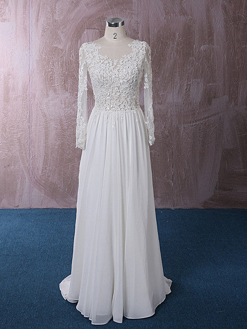 Chiffon Lace Wedding Dress with Long Sleeves | QT815010