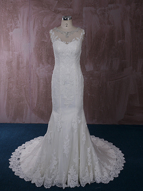 Slim Mermaid Lace Wedding Dress with Illusion Neckline | QT815002