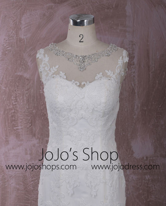 Slim Mermaid Lace Wedding Dress with Illusion Neckline | QT815002