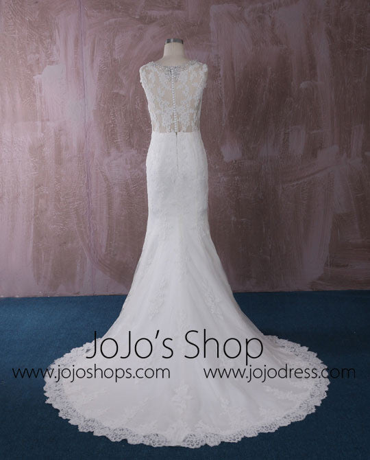 Slim Mermaid Lace Wedding Dress with Illusion Neckline | QT815002
