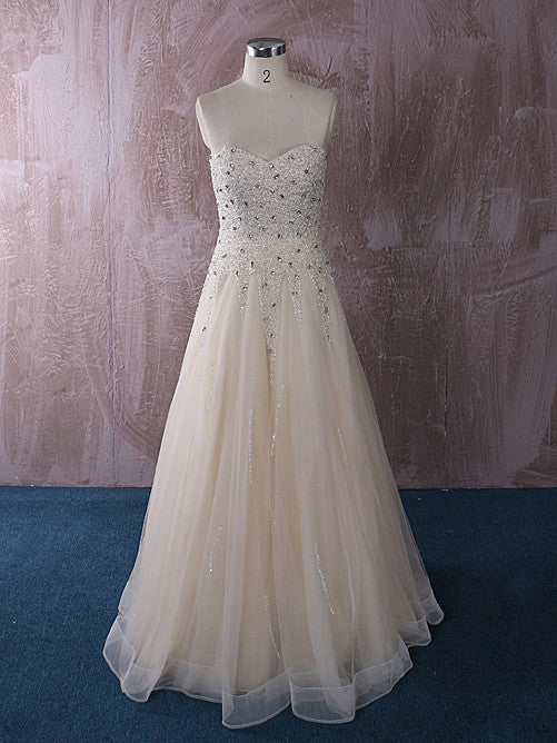 Strapless Slim A-line Champagne Wedding Dress Reception Dress | QT815009