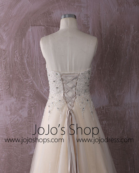 Strapless Slim A-line Champagne Wedding Dress Reception Dress | QT815009