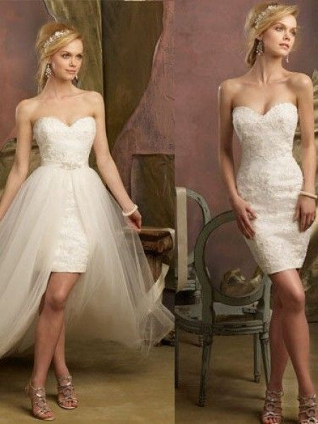 2 Piece Wedding Dress with Convertible Skirt Reception Dress