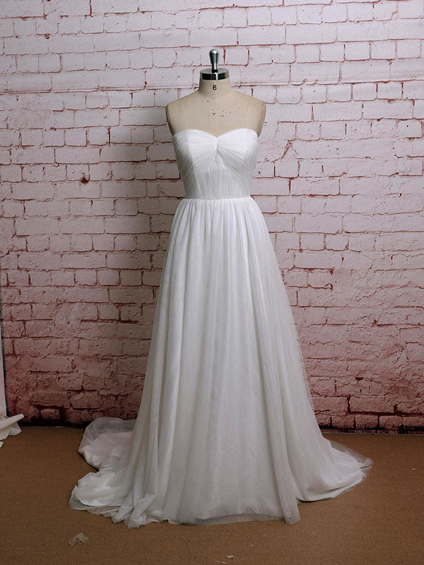 Strapless Chiffon A-line Wedding Dress with Sweetheart Neckline