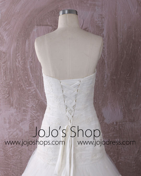 Strapless Fit and Flare Lace Wedding Dress with Asymmetric Skirt | QT85205