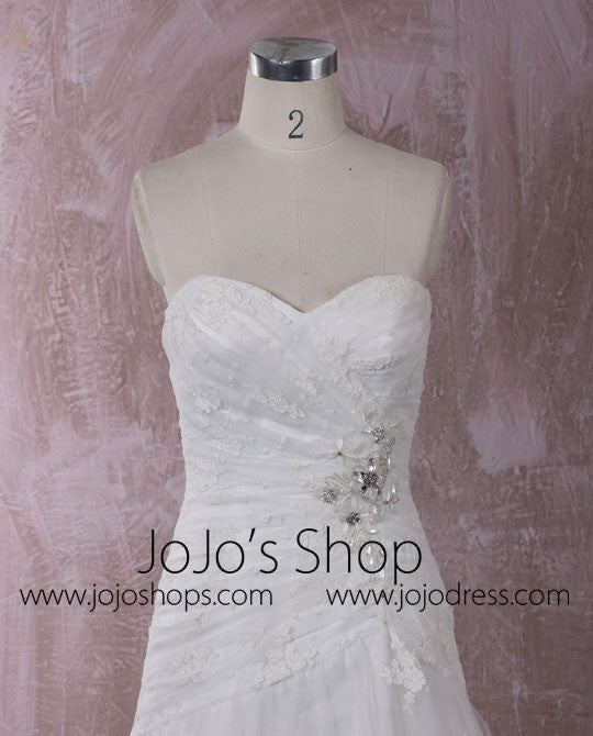 Strapless Fit and Flare Lace Wedding Dress with Asymmetric Skirt | QT85205