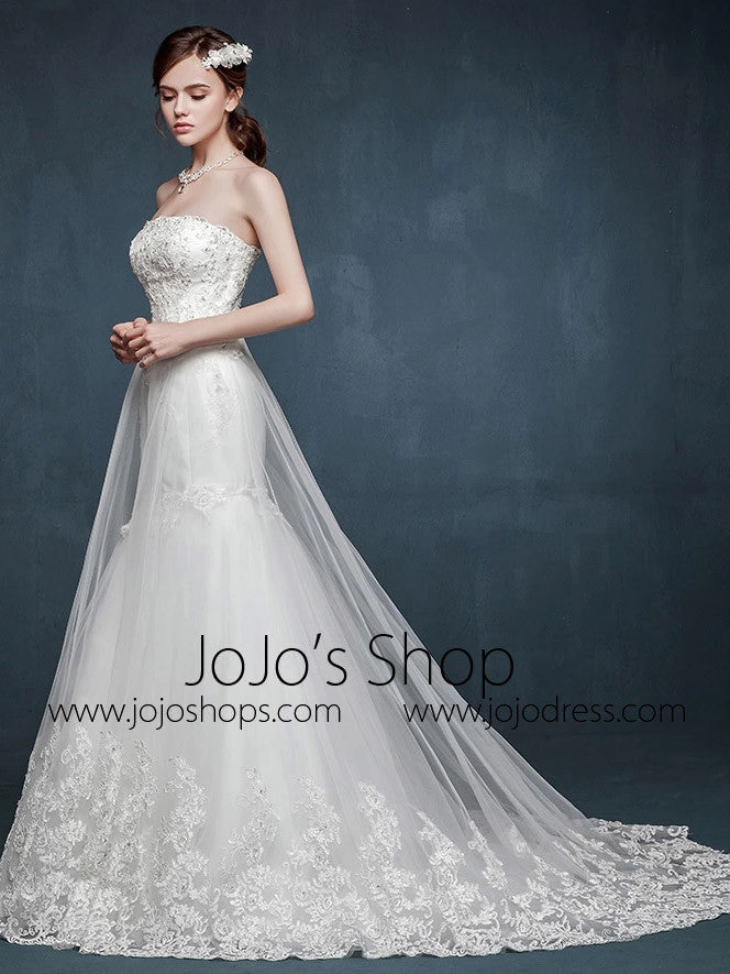 Strapless Fit and Flare Lace Wedding Dress