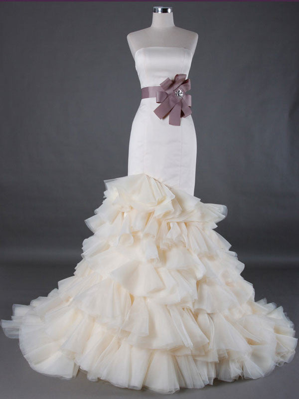 Strapless Fit and Flare Wedding Dress with Tiered Ruffle Skirt