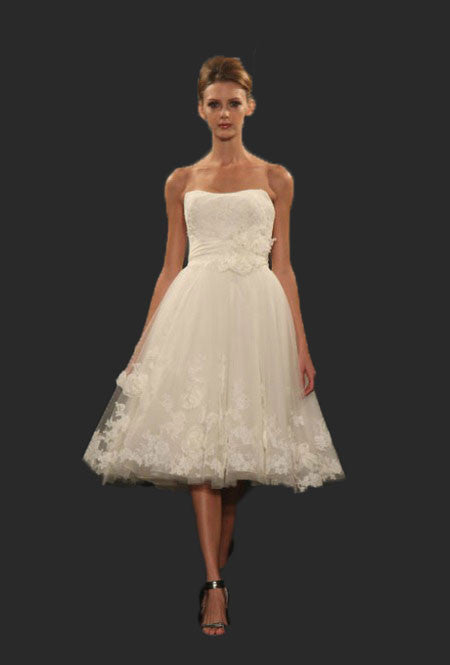 Short Strapless Knee Length Lace Wedding Dress