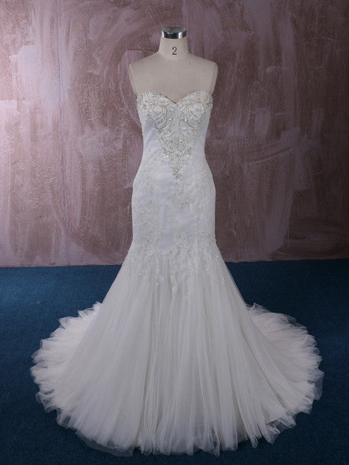 Strapless Mermaid Lace Wedding Dress with Jeweled Bodice | QT85856