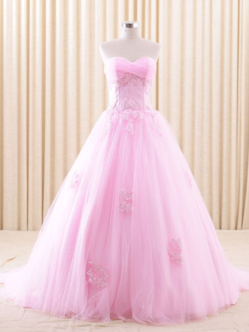 Strapless Pink Lace Ball Gown Wedding Dress | RSRS6805 Pink