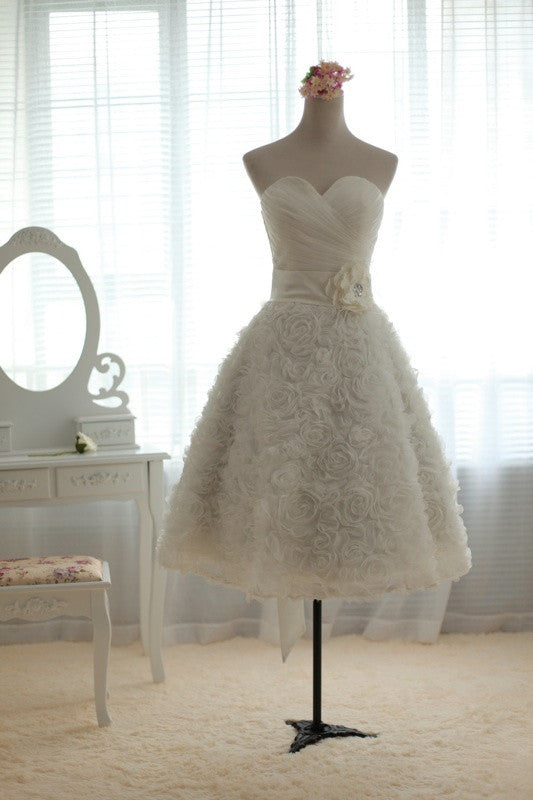 Short Strapless Knee Length Ruffles Wedding Dress