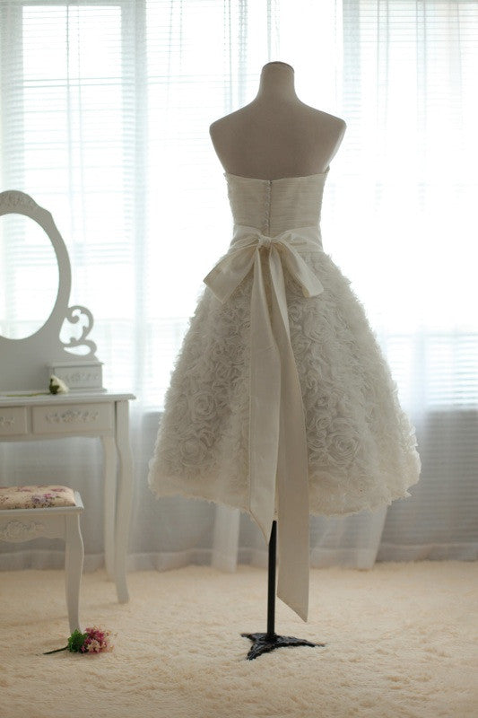 Short Strapless Knee Length Ruffles Wedding Dress