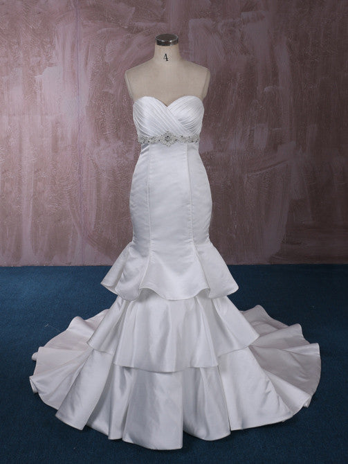 Strapless Satin Mermaid Wedding Dress with Tiered Ruffle Skirt | QT815003