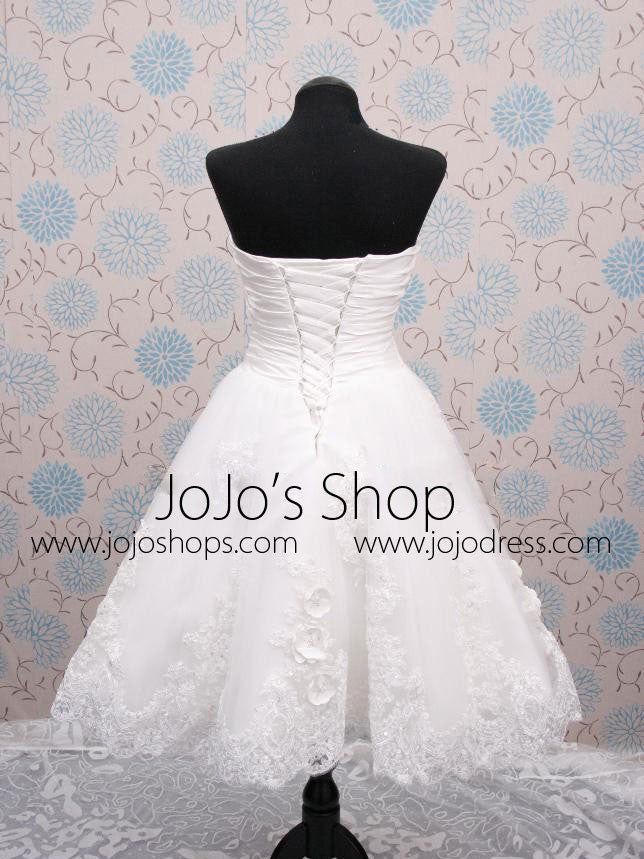 Short Strapless Knee Length Lace Wedding Dress 
