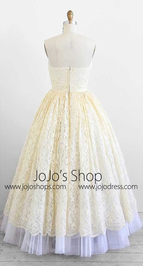 Retro Strapless Lace Floor Length Wedding Dress 