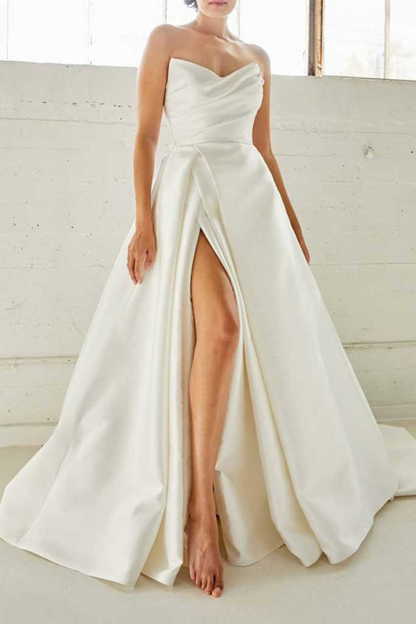 Strapless Side Slit A-line Wedding Dress ET3027