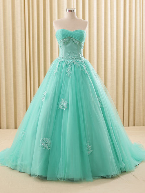 Turquoise Lace Ball Gown Wedding Dress