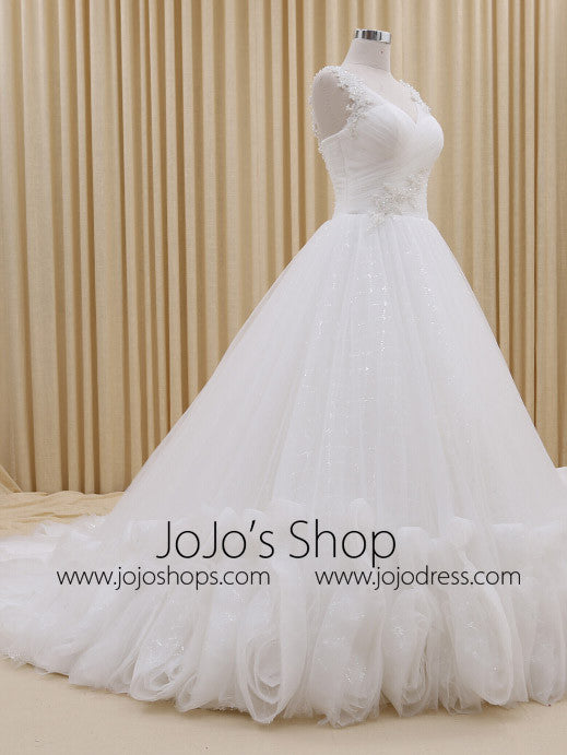 V Neck Tulle and Lace Ball Gown Wedding Dress | RS3008