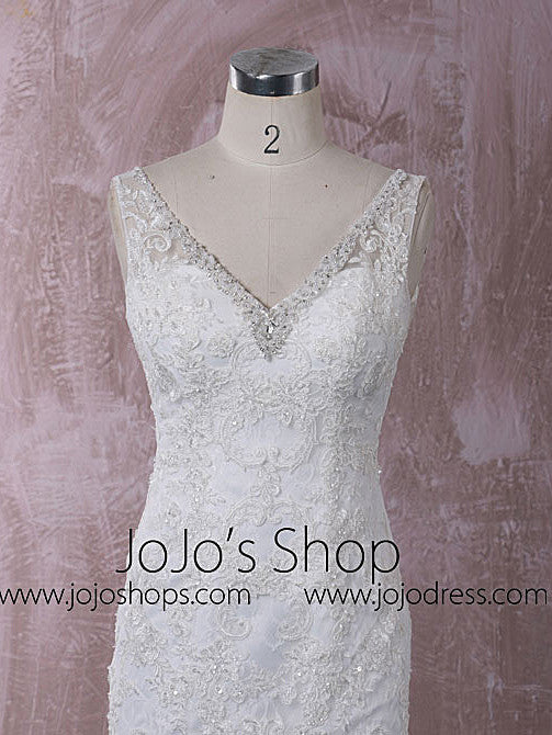 Lace Fit and Flare Wedding Dress with V Neck | QT815016