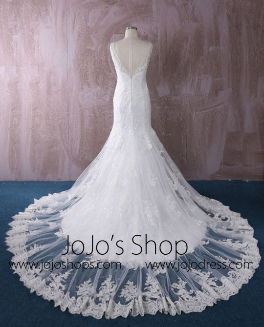 Lace Fit and Flare Wedding Dress with V Neck | QT815016