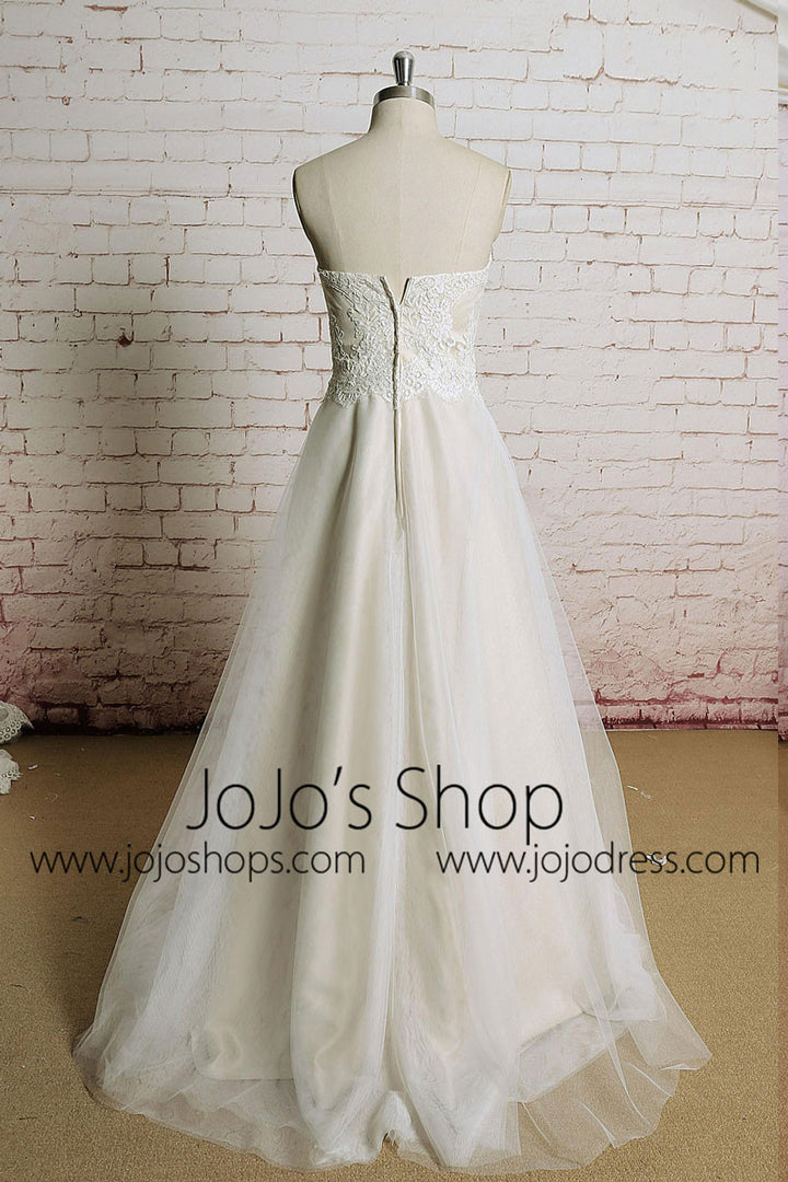 Strapless Vintage Style French Alencon Lace Wedding Dress | EE3005