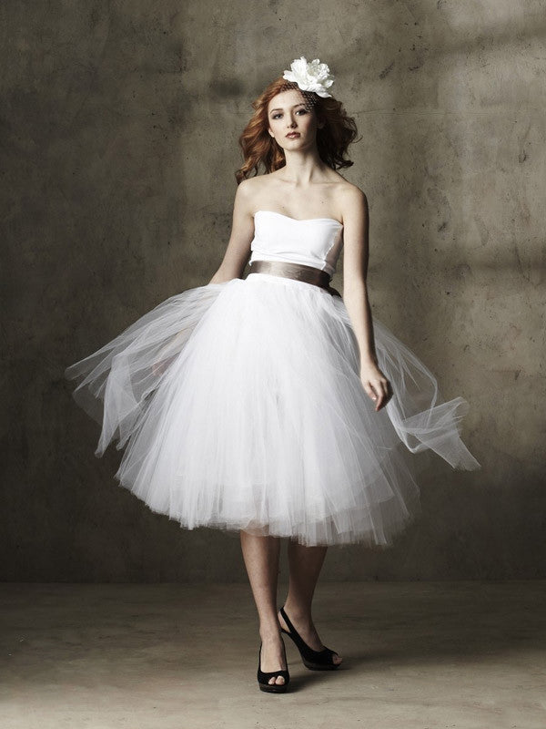 Whimsical Strapless Knee Length Tulle Wedding Dress JoJo Bridal Shop Whimsical Strapless Knee Length Tulle Wedding Dress JoJo Bridal Shop
